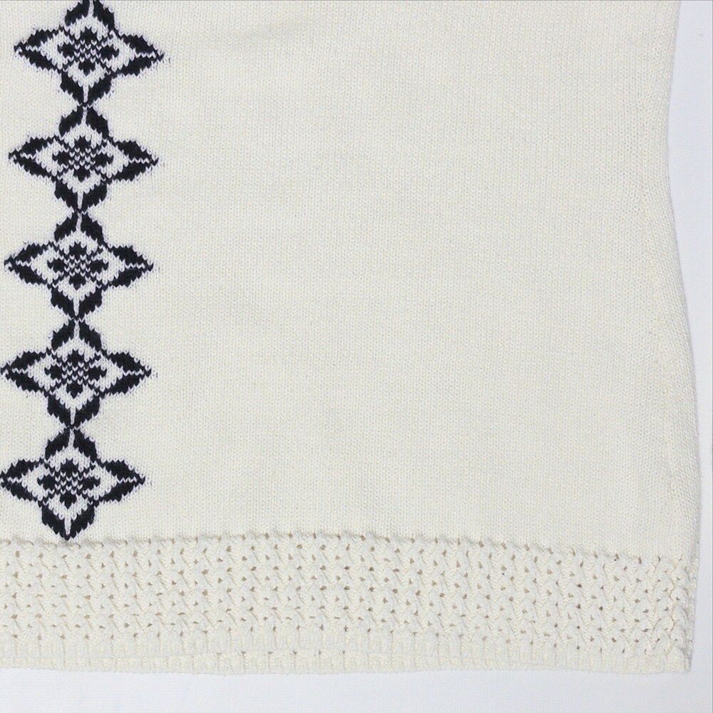 Talbots Ivory White & Black Fair Isle 100% Cotton Knit Sweater Women Size L (B5) - Picture 6 of 8
